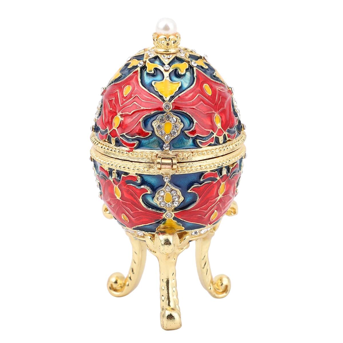 Doorbuster Multi Color Austrian Crystal, Enameled Easter Egg Trinket Box in Goldtone image number 3