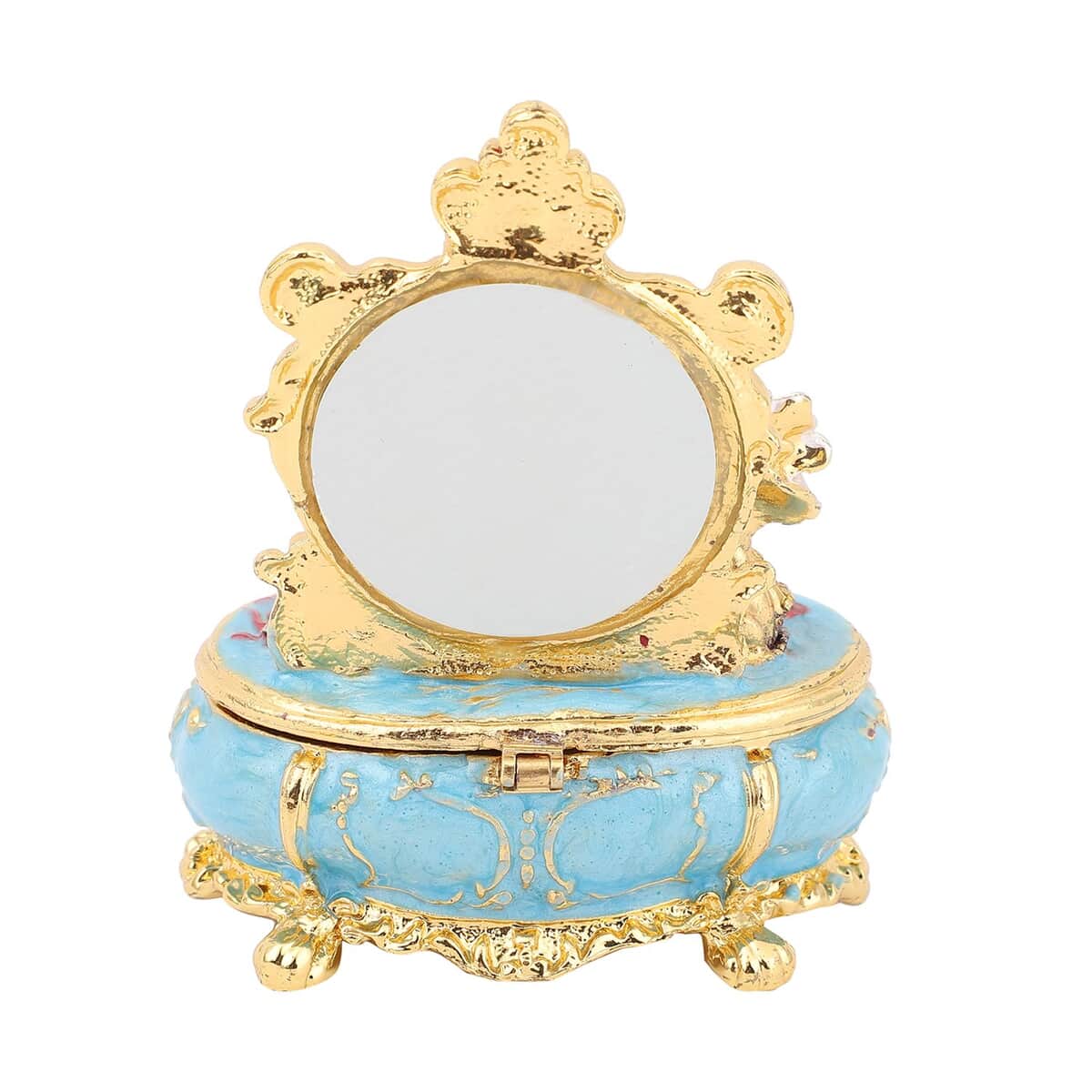 Black Austrian Crystal, Simulated Pearl, Enameled Dresser Trinket Jewelry Box in Goldtone (3x2.5 in) image number 3