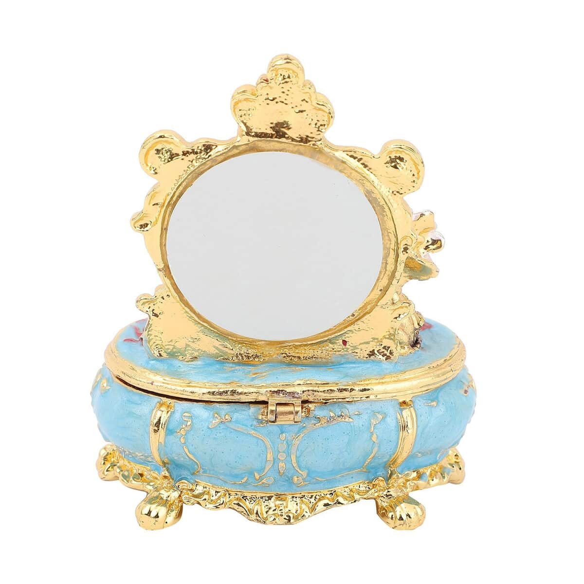 Black Austrian Crystal, Simulated Pearl, Enameled Dresser Trinket Jewelry Box in Goldtone (3x2.5 in) image number 6
