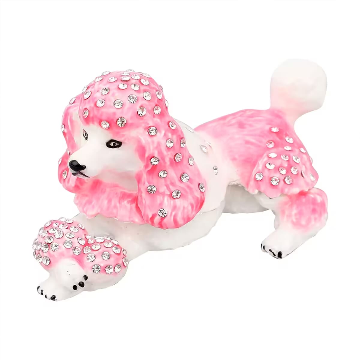 White Austrian Crystal, Enameled Poodle Trinket Box in Silvertone image number 0