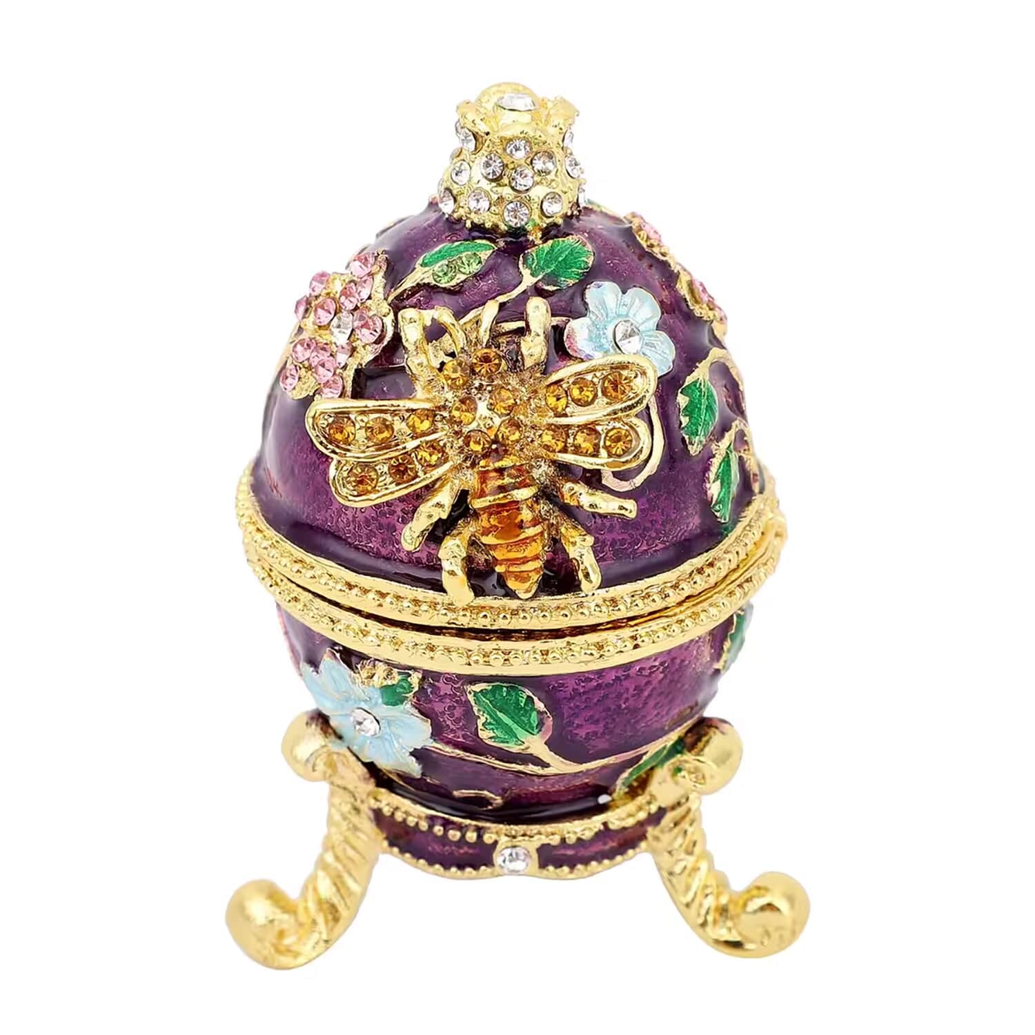 Gold Egg buy Enameled Trinket Box, with Stand & Pendant Necklace, Austrian Crystals