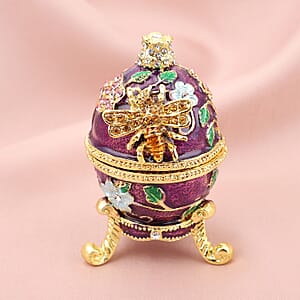 Livmore Multi Color Austrian Crystal, Enameled Easter Egg Trinket Box in Goldtone