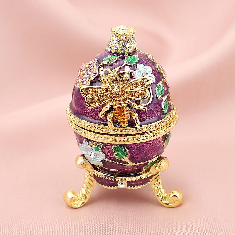 Livmore Multi Color Austrian Crystal, Enameled Easter Egg Trinket Box in Goldtone