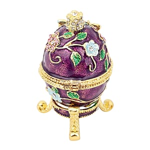 Livmore Multi Color Austrian Crystal, Enameled Easter Egg Trinket Box in Goldtone