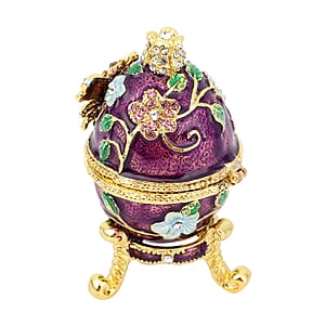 Livmore Multi Color Austrian Crystal, Enameled Easter Egg Trinket Box in Goldtone