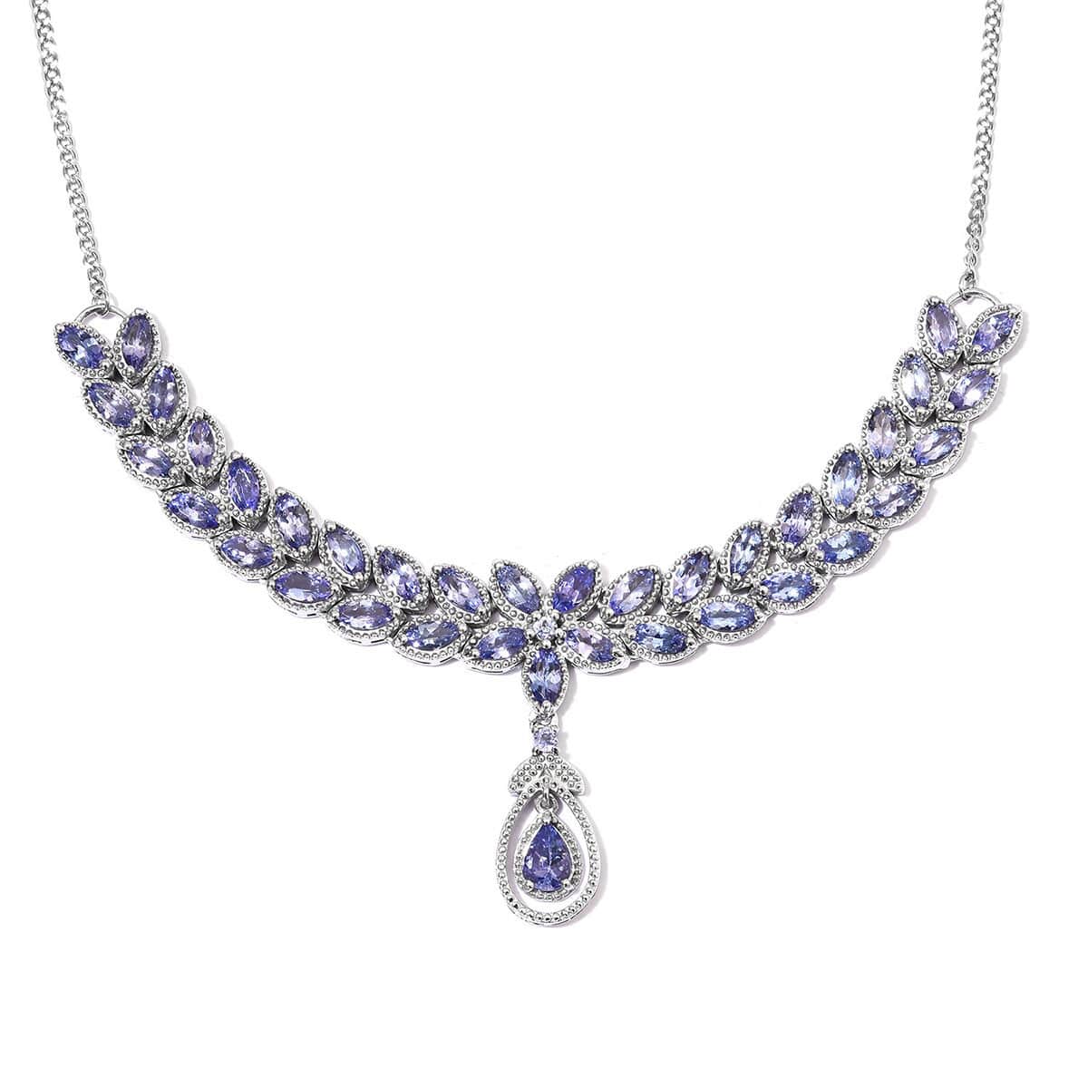 Tanzanite Floral Necklace 18-20 Inches in Platinum Over Sterling Silver 18 Grams 9.50 ctw image number 0
