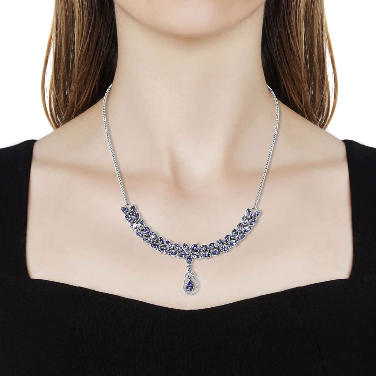 Tanzanite Floral Necklace 18-20 Inches in Platinum Over Sterling Silver 18 Grams 9.50 ctw image number 2