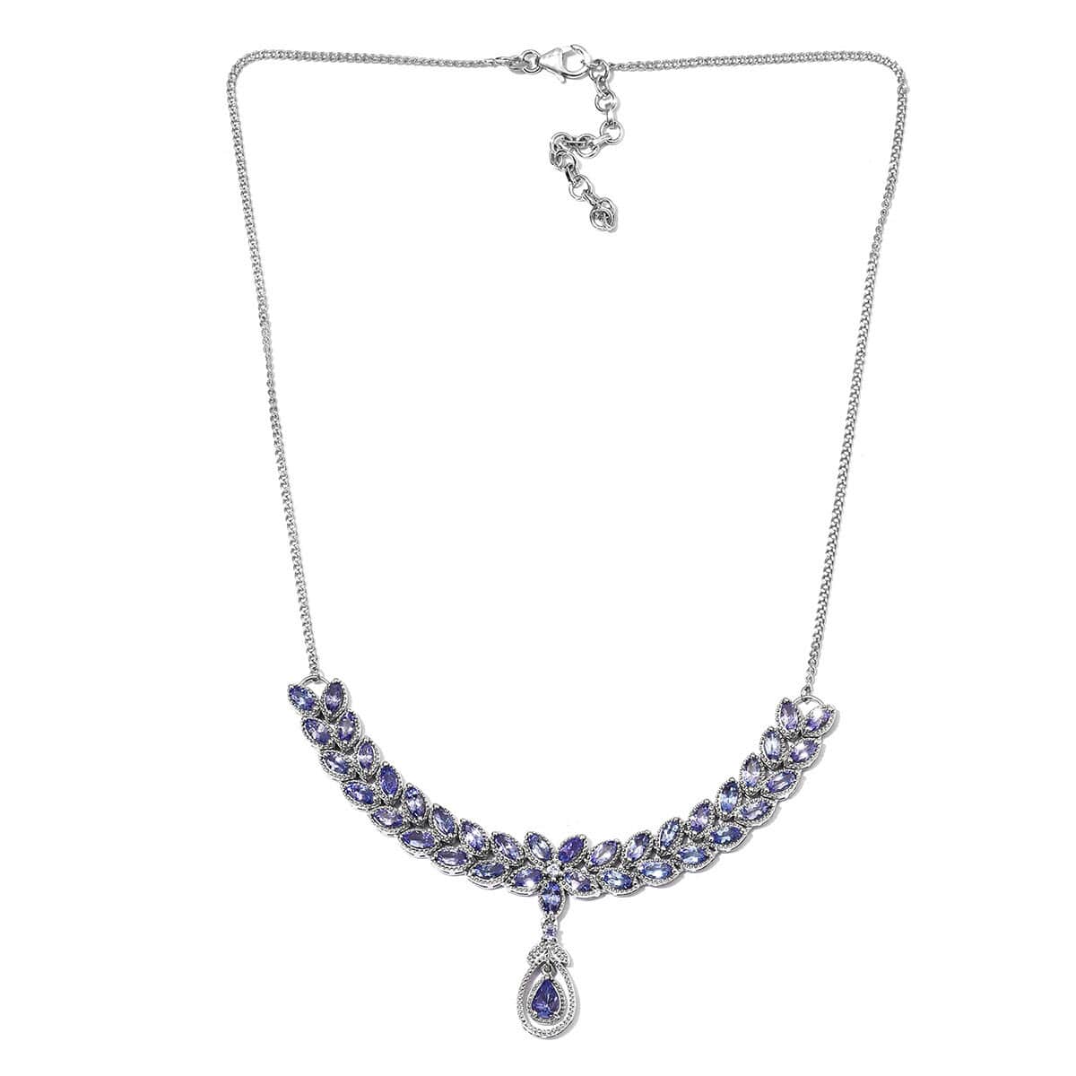 Tanzanite Floral Necklace 18-20 Inches in Platinum Over Sterling Silver 18 Grams 9.50 ctw image number 3