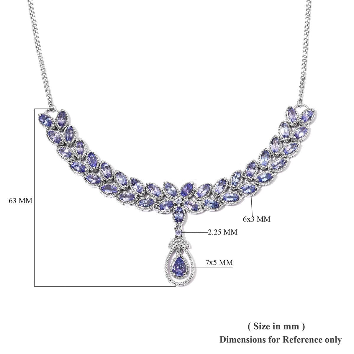 Tanzanite Floral Necklace 18-20 Inches in Platinum Over Sterling Silver 18 Grams 9.50 ctw image number 5