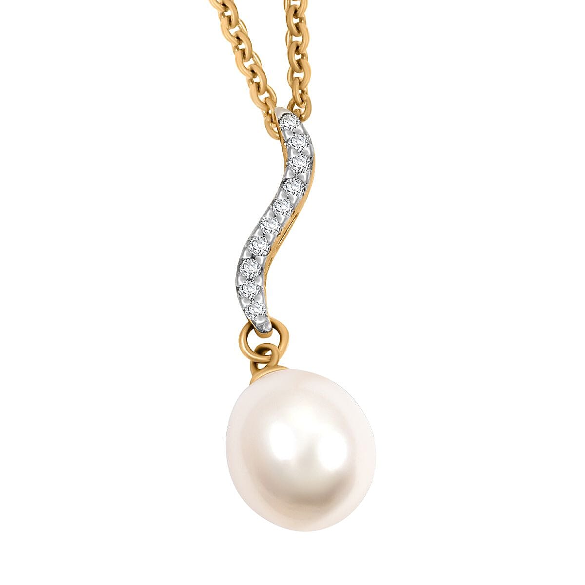 Fresh Water Pearl, Diamond Gold Over Sterling Silver Earrings, Pendant TDiaWt 0.150 Cts. TDiaWt 0.15Cts., TGW 1.400 Cts. TDiaWt 0.15Cts., TGW 1.40 Cts.