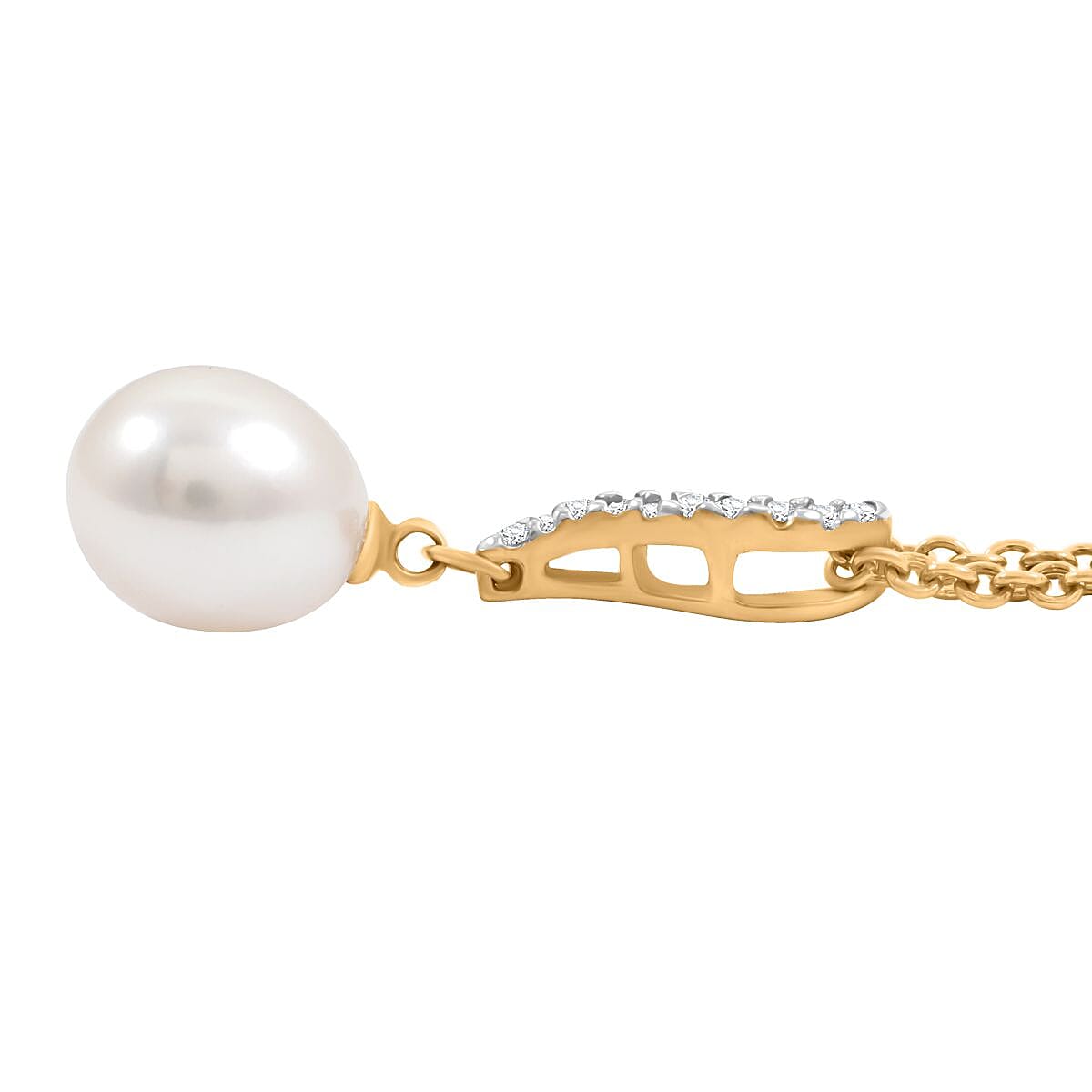 Fresh Water Pearl, Diamond Gold Over Sterling Silver Earrings, Pendant TDiaWt 0.150 Cts. TDiaWt 0.15Cts., TGW 1.400 Cts. TDiaWt 0.15Cts., TGW 1.40 Cts.