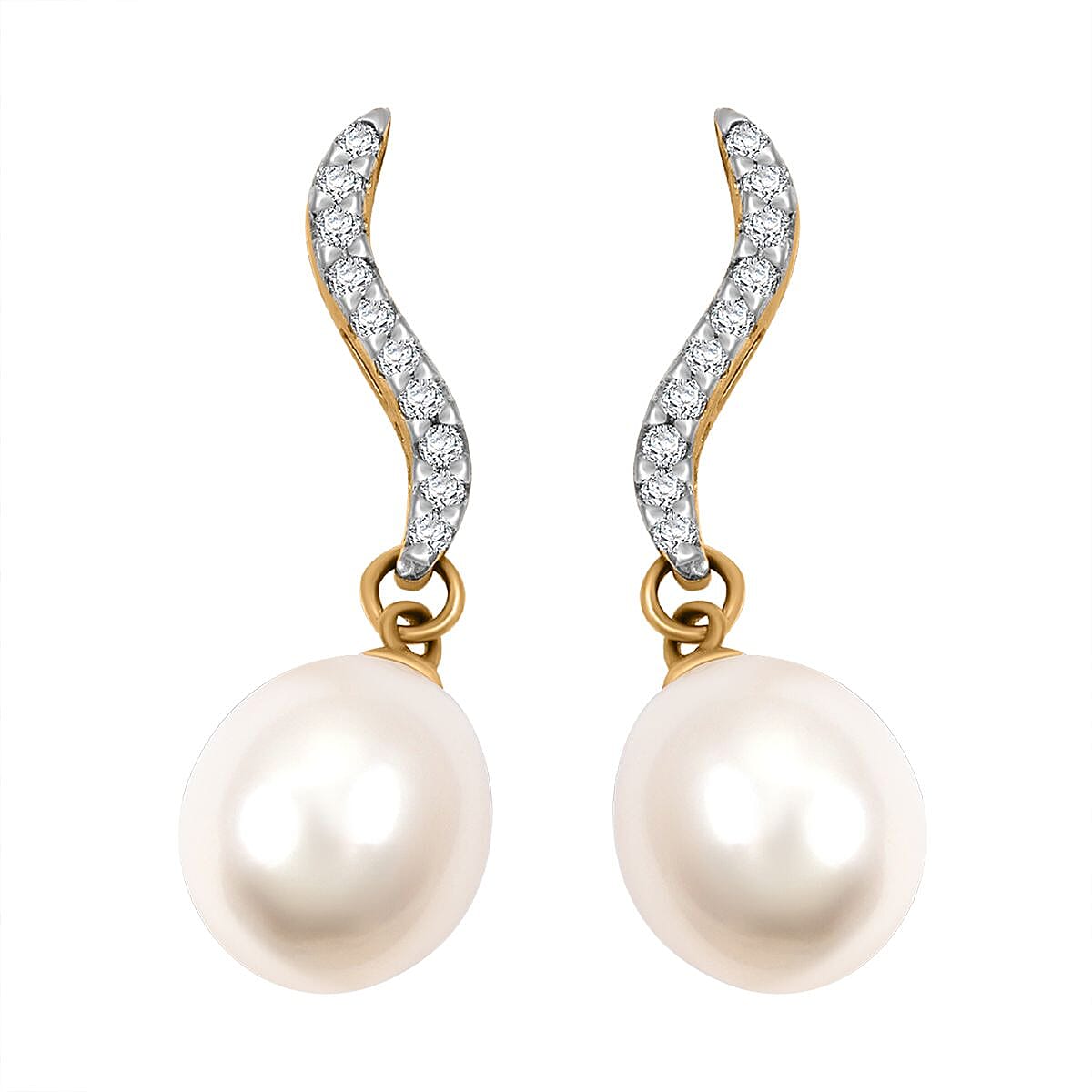 Fresh Water Pearl, Diamond Gold Over Sterling Silver Earrings, Pendant TDiaWt 0.150 Cts. TDiaWt 0.15Cts., TGW 1.400 Cts. TDiaWt 0.15Cts., TGW 1.40 Cts.