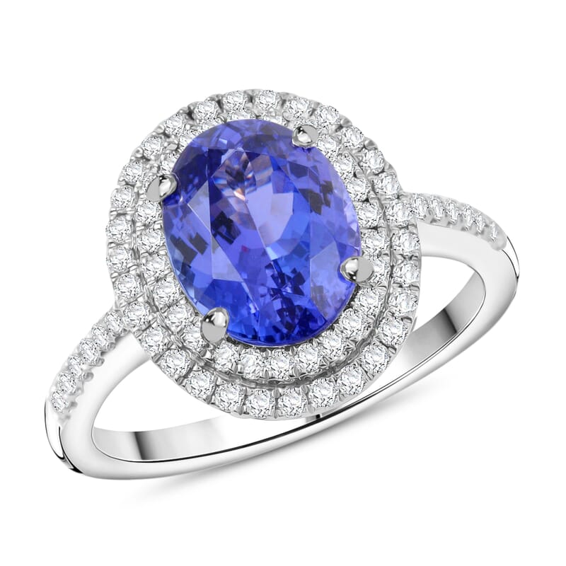 Certified & Appraised Iliana 2.95 ctw AAA Tanzanite and Diamond G-H SI Ring in 18K White Gold (Size 6.0) 4.37 Grams