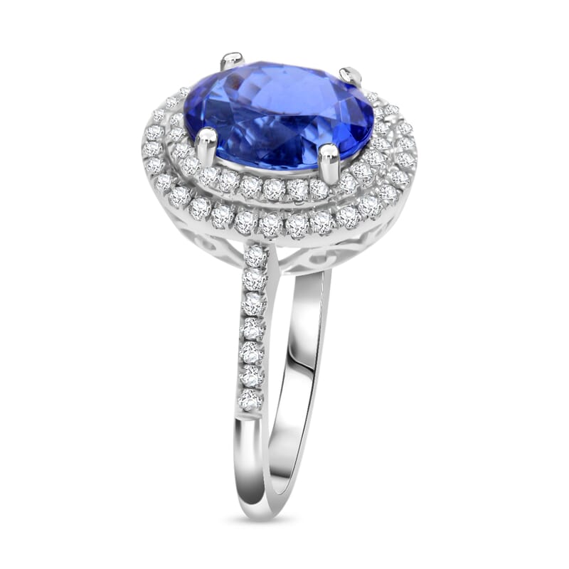 Certified & Appraised Iliana 2.95 ctw AAA Tanzanite and Diamond G-H SI Ring in 18K White Gold (Size 6.0) 4.37 Grams