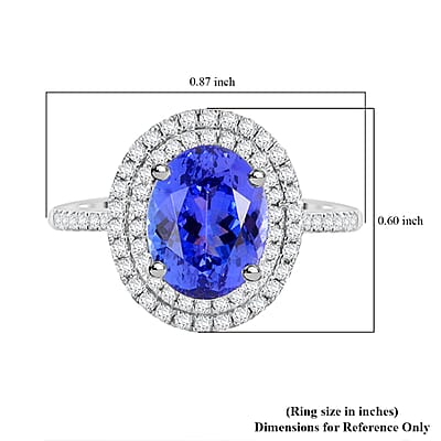 Certified & Appraised Iliana 2.95 ctw AAA Tanzanite and Diamond G-H SI Ring in 18K White Gold (Size 6.0) 4.37 Grams