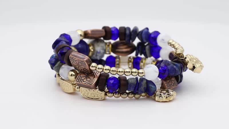 63.01 ctw Set of 2 Lapis Lazuli and Multi Gemstone Wrap Bracelets in Goldtone