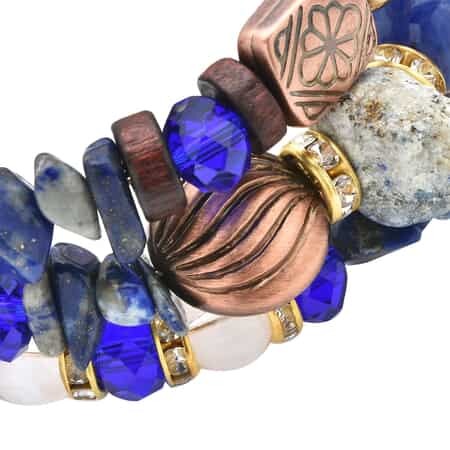 Lapis Lazuli and Multi Gemstone Set of 2 Wrap Bracelets in Goldtone 63.00 ctw image number 3