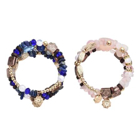 Lapis Lazuli and Multi Gemstone Set of 2 Wrap Bracelets in Goldtone 63.00 ctw image number 4