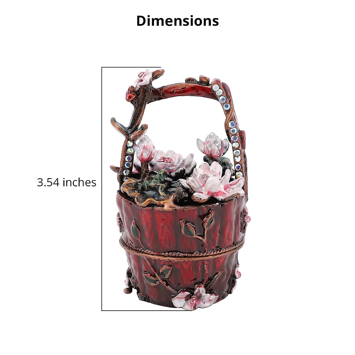 Pink & Aurora Borealis Austrian Crystal, Enameled Rose Trinket Jewelry Box in Dualtone image number 3