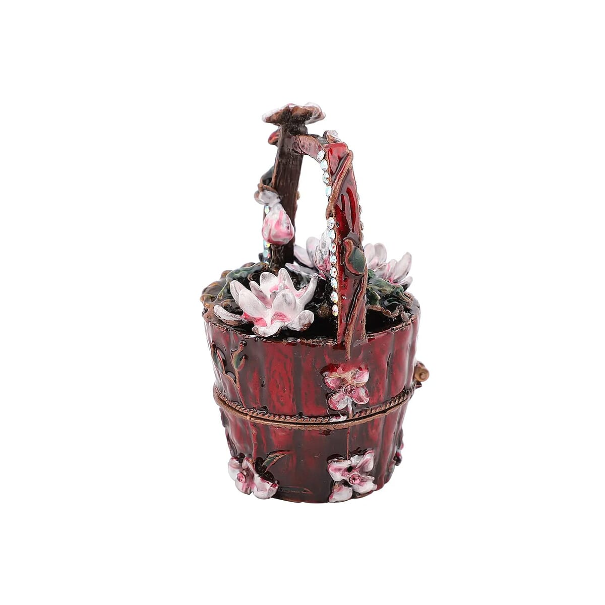 Pink & Aurora Borealis Austrian Crystal, Enameled Rose Trinket Jewelry Box in Dualtone image number 4