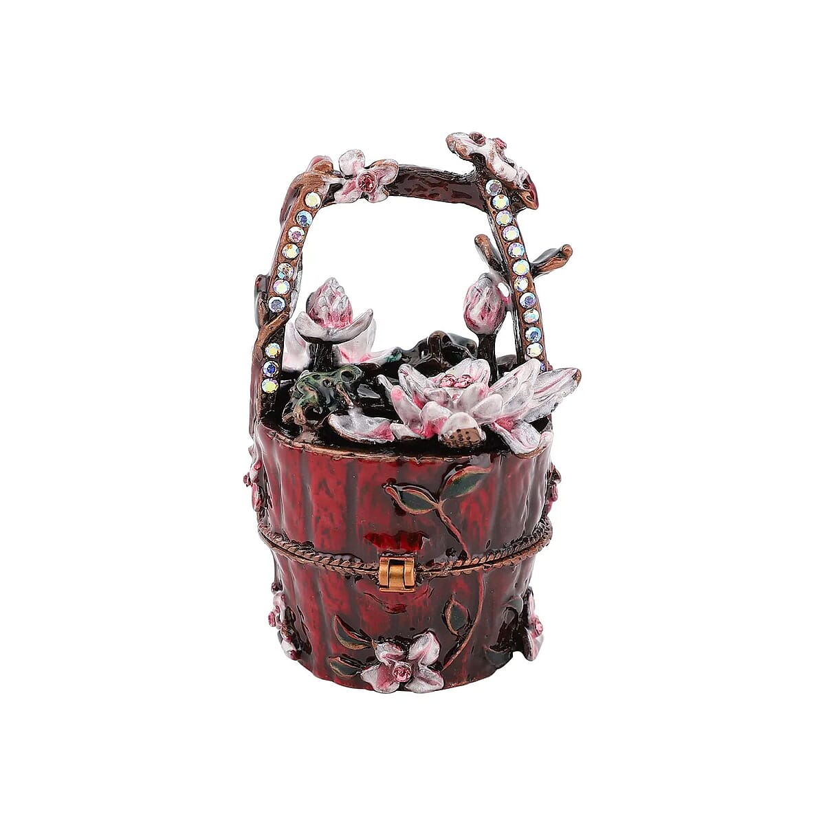 Pink & Aurora Borealis Austrian Crystal, Enameled Rose Trinket Jewelry Box in Dualtone image number 5