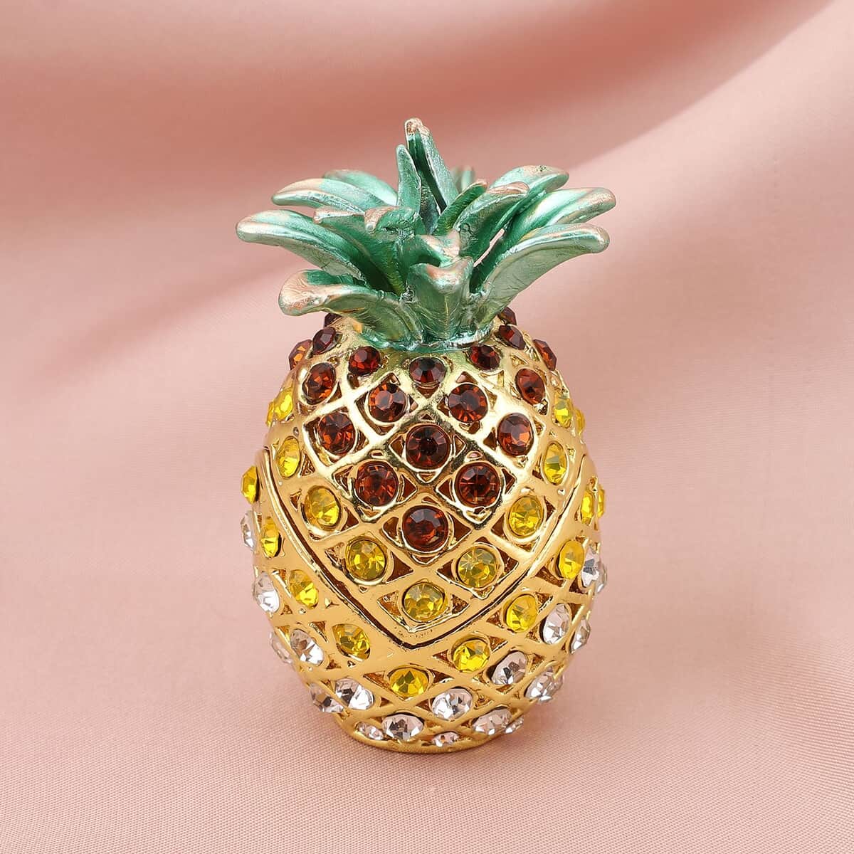 Austrian Crystal, Enameled Pineapple Trinket Box in Dualtone image number 1