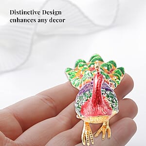 Livmore White Austrian Crystal, Enameled Peacock Trinket Box in Goldtone