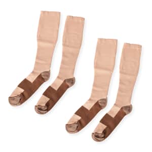 Beige 5% Copper and 70% Polyester 25% Elastane Set of 2 Pairs Compression Socks (S/M)