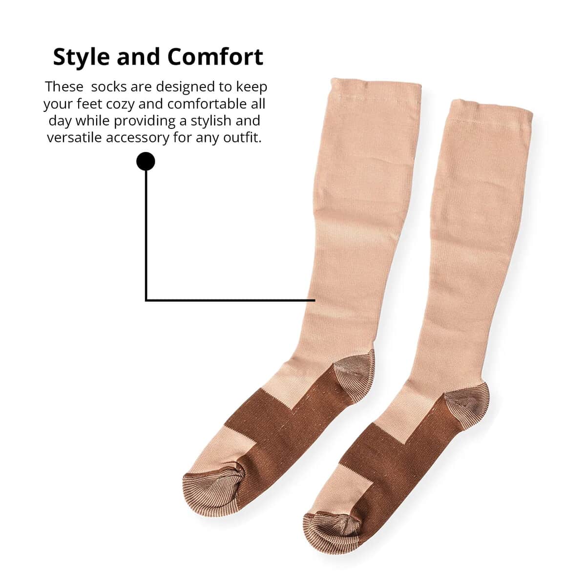 Beige 5% Copper and 70% Polyester and 25% Elastane Set of 2 Pairs Socks (L/XL) image number 2