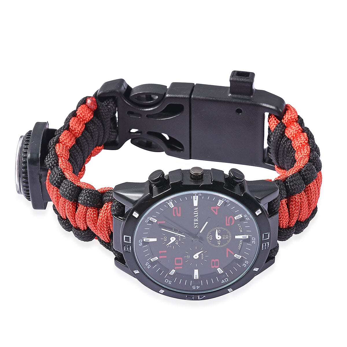 STRADA Japanese Movement Gift Set, Red Survival Bracelet Watch with Steel Back and Multipurpose Pocket Knife image number 2