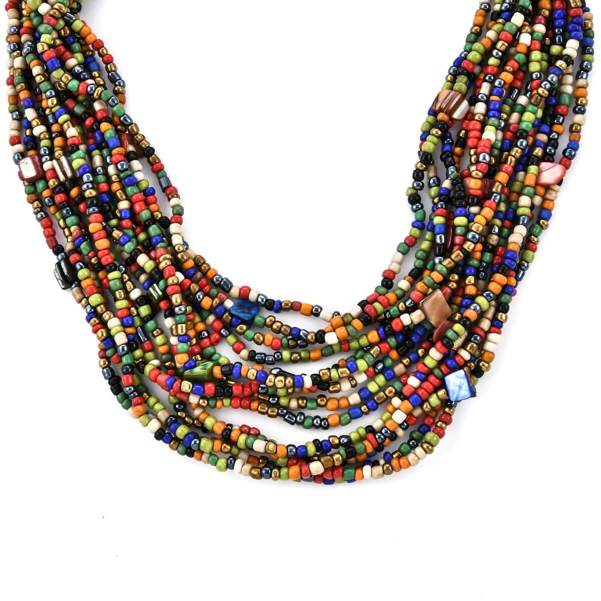 Multi Seed Bead Layered Necklace  (18 Inches), Wooden Buckle Stretch Bracelet image number 3