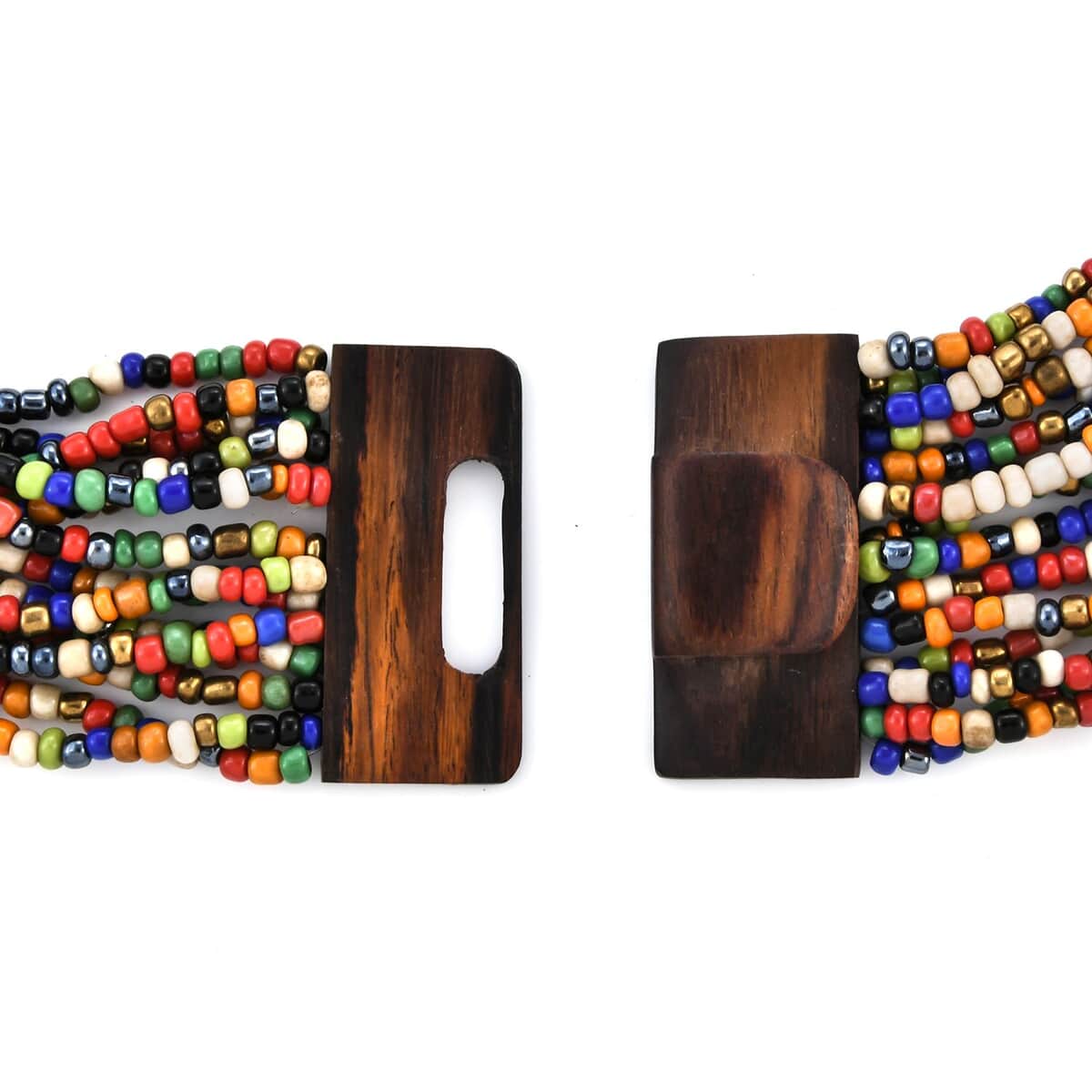 Multi Seed Bead Layered Necklace  (18 Inches), Wooden Buckle Stretch Bracelet image number 5