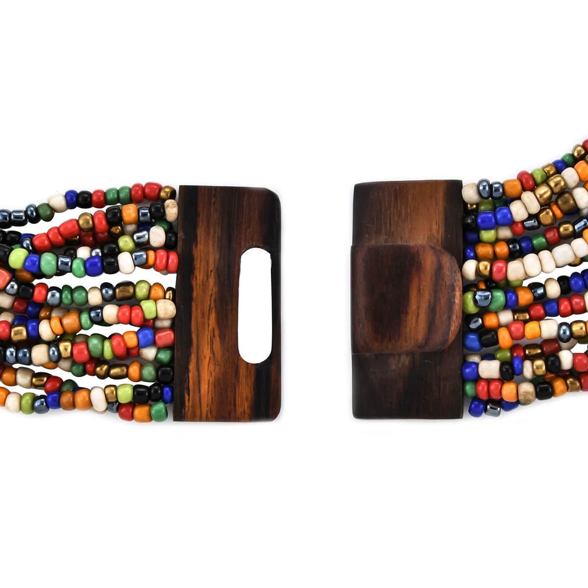 Multi Seed Bead Layered Necklace  (18 Inches), Wooden Buckle Stretch Bracelet image number 6