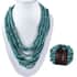 Turquoise Color Seed Bead and Wooden Buckle Stretch Bracelet and Multi Strand Necklace 18 Inches image number 2