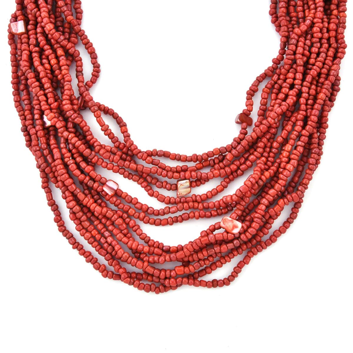 Red Seed Beaded and Wooden Buckle Stretch Bracelet and Multi Strand Necklace 18 Inches image number 3