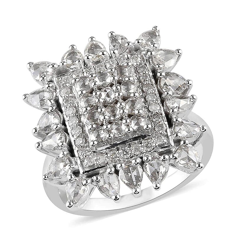 14K White Gold Rose Cut Diamond Ring (Size 9.0) 6.75 Grams 2.35 ctw