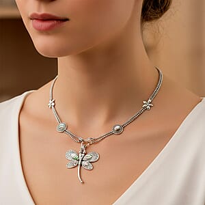 Doorbuster Creature Couture - Abalone Shell and Austrian Crystal Dragonfly Necklace in Silvertone 20-22 Inches