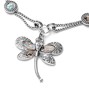 Doorbuster Creature Couture - Abalone Shell and Austrian Crystal Dragonfly Necklace in Silvertone 20-22 Inches