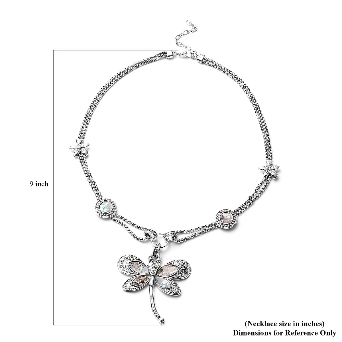 Doorbuster Creature Couture - Abalone Shell and Austrian Crystal Dragonfly Necklace in Silvertone 20-22 Inches image number 5