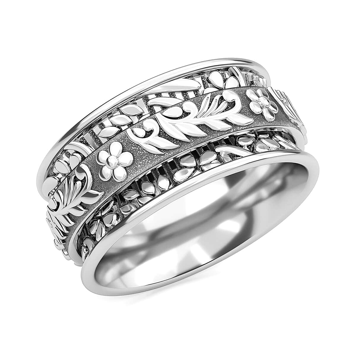 Sterling Silver Flower Spinner Ring, Promise Rings For Women, Band Rings For Gifts (Size 10.0) image number 0