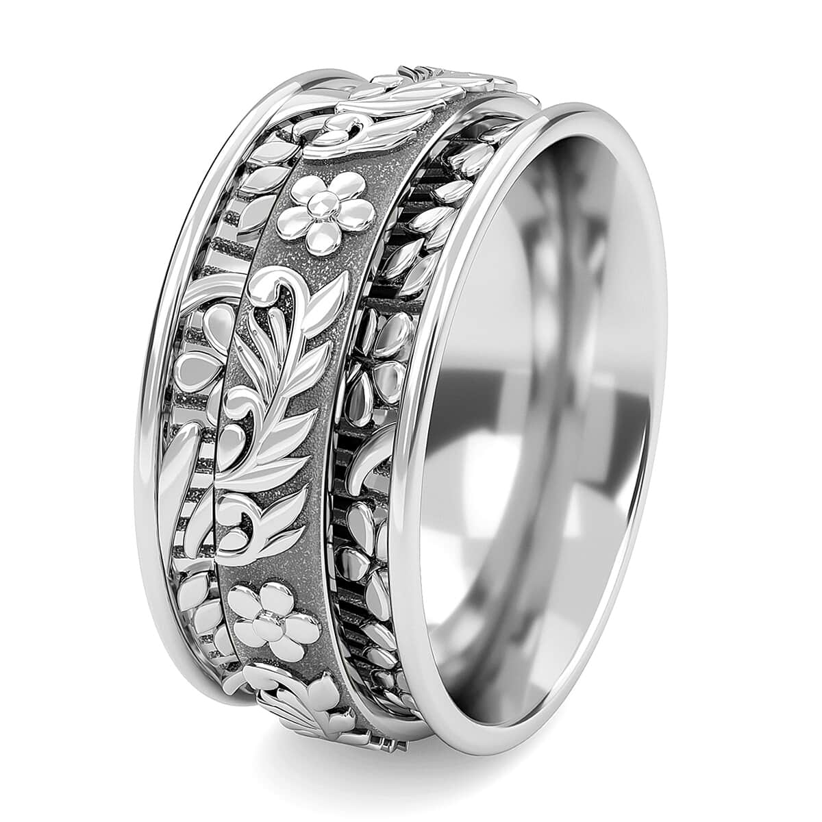 Sterling Silver Flower Spinner Ring, Promise Rings For Women, Band Rings For Gifts (Size 10.0) image number 6