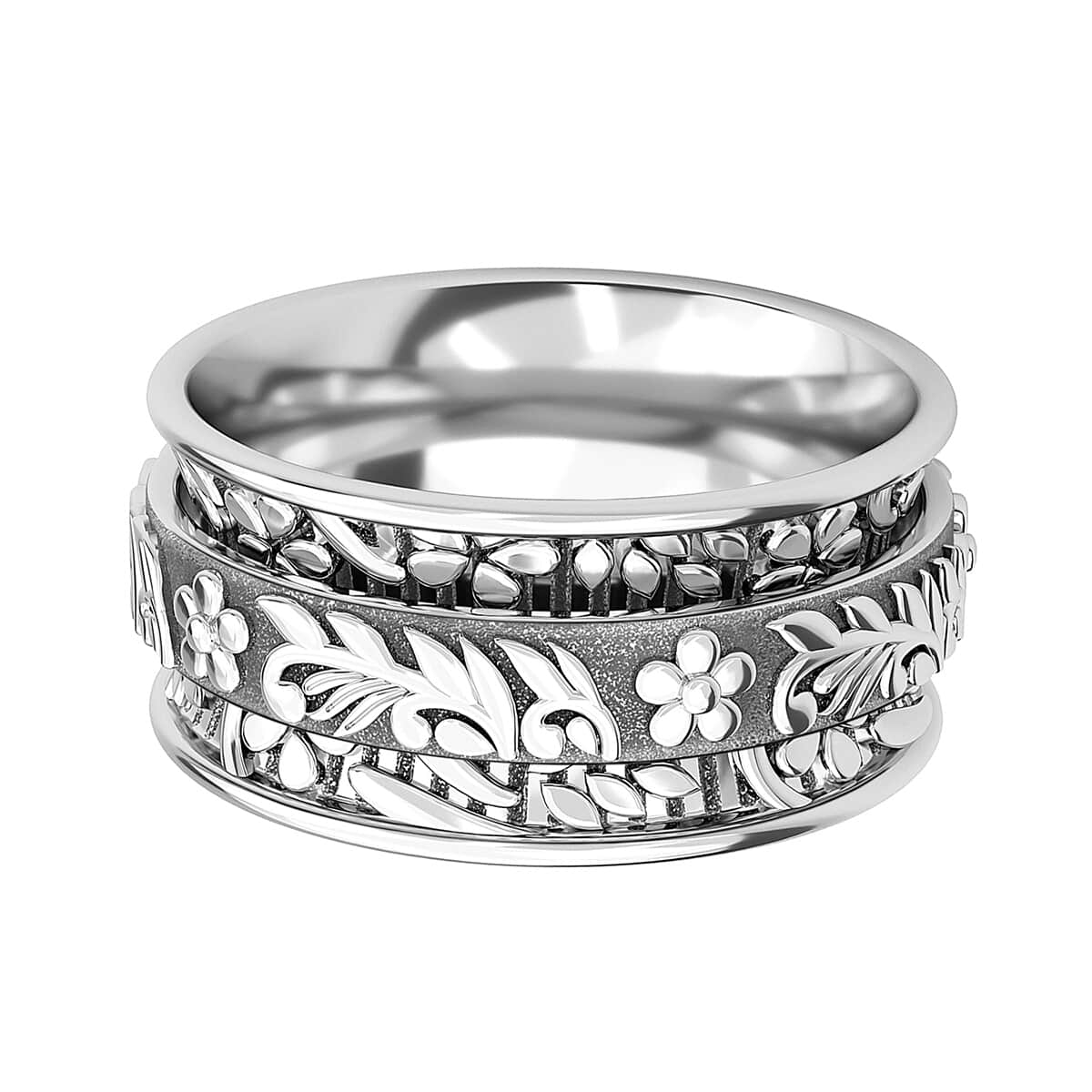 Sterling Silver Flower Spinner Ring, Promise Rings For Women, Band Rings For Gifts (Size 10.0) image number 7