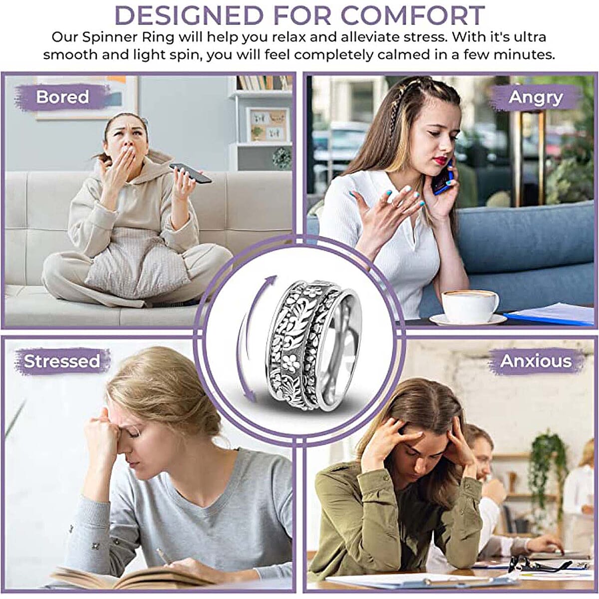 Spinner Ring in Sterling Silver, Fidget Band Ring, Fidget Rings For Anxiety, Promise Rings For Women (Size 6.0) 4.90 Grams image number 2