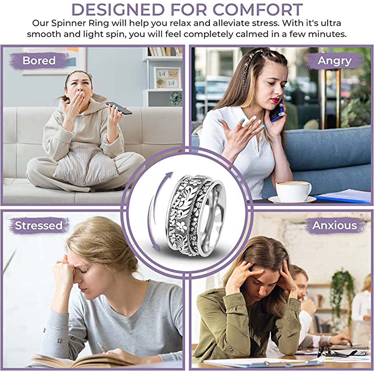 Spinner Ring in Sterling Silver, Promise Rings For Women, Band Rings For Gifts (Size 8.0) (4.90 g) image number 2