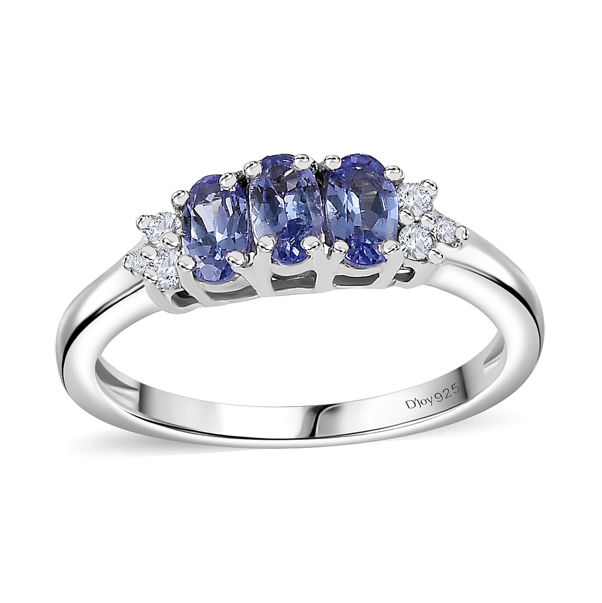 D'Joy Premium Tanzanite and White Zircon Ring in Platinum Over Sterling Silver (Size 10.0) 0.85 ctw