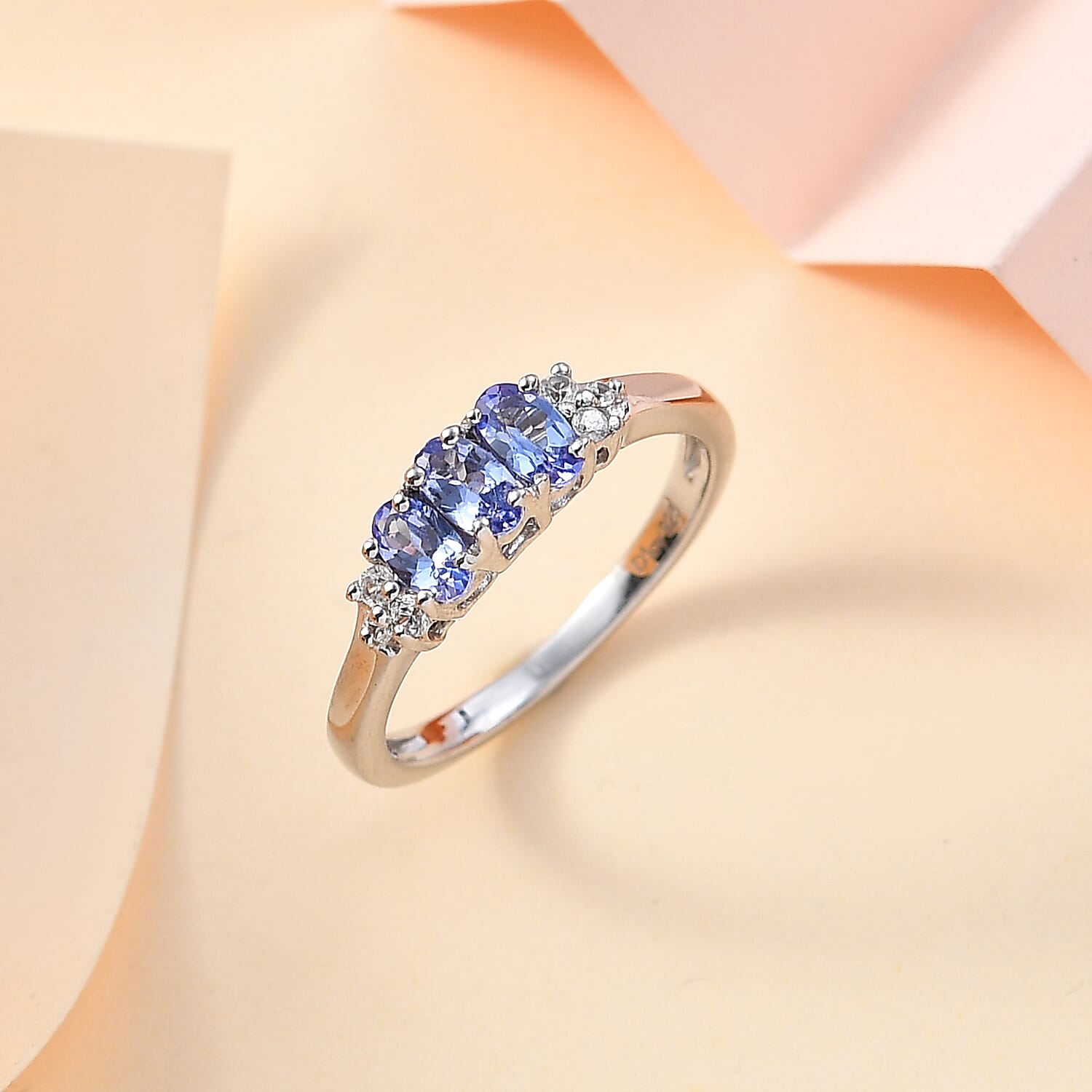 D'Joy Premium Tanzanite and White Zircon Ring in Platinum Over Sterling Silver (Size 10.0) 0.85 ctw