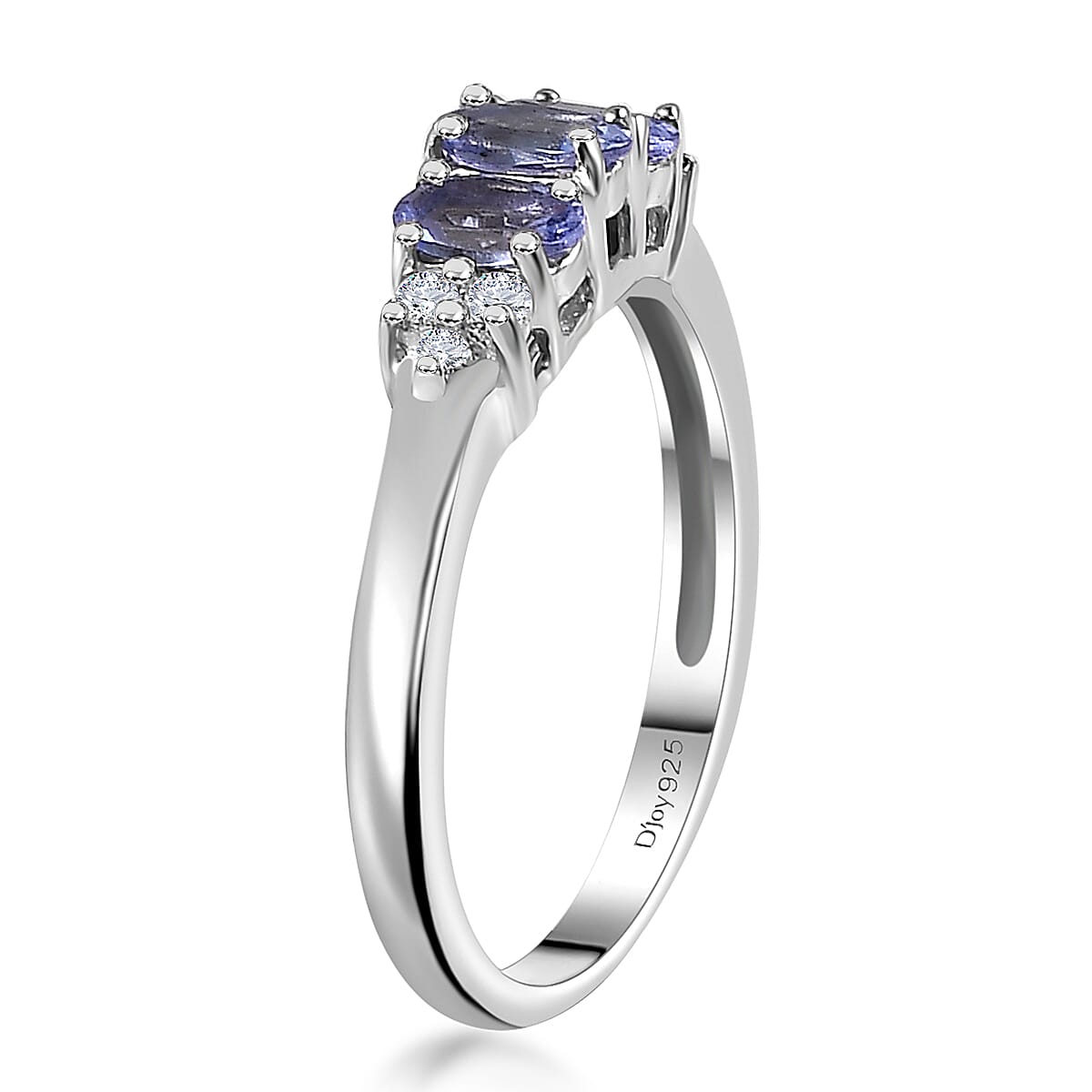 D'Joy Premium Tanzanite and White Zircon Ring in Platinum Over Sterling Silver (Size 10.0) 0.85 ctw