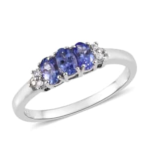 Premium Tanzanite and White Zircon Ring in Platinum Over Sterling Silver (Size 7.0) 0.85 ctw