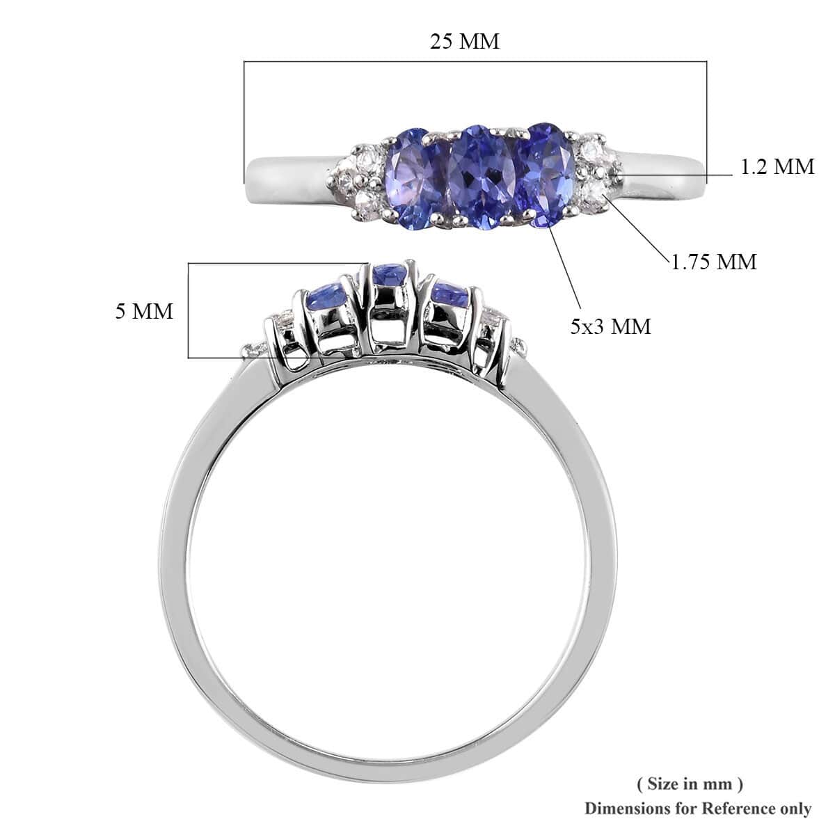 Premium Tanzanite and White Zircon Ring in Platinum Over Sterling Silver (Size 7.0) 0.85 ctw image number 5