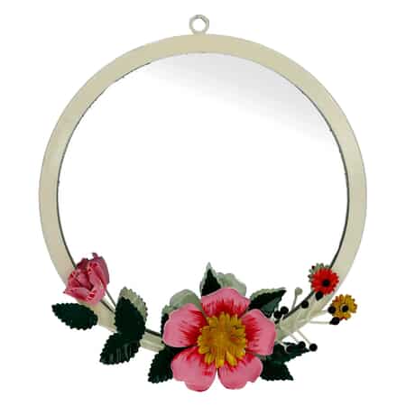 Off White Handcrafted Decorative Floral Wall Mirror image number 0